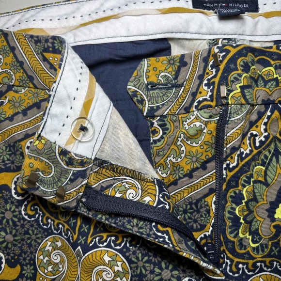 Tommy Hilfiger Green Gold Paisley Cotton Blend Ankle Pants 12 Front Zip - Picture 6 of 9